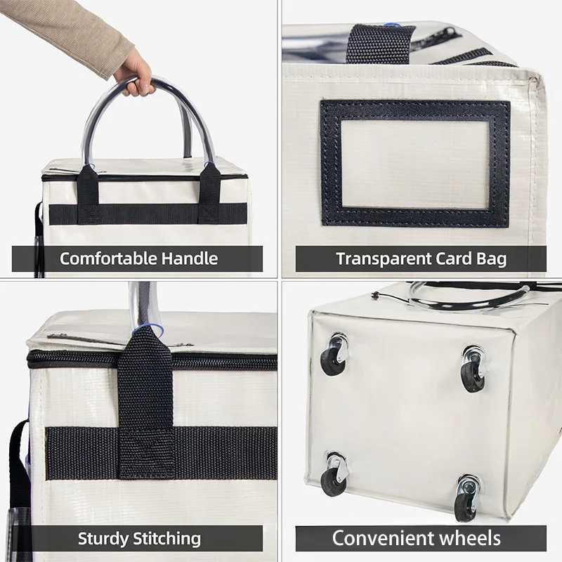 Reusable shopping bag with wheels large capacity travel rolling tote bag zipper closure foldable handle not easy to break W251114