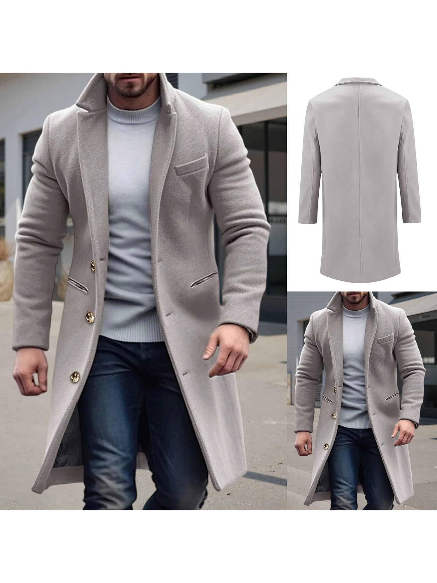 Men s Classic Wool Blend Pea Coat with Notched Lapel and Button Clre for Stylish Winter Outerwear Streetwear Fashion 251017