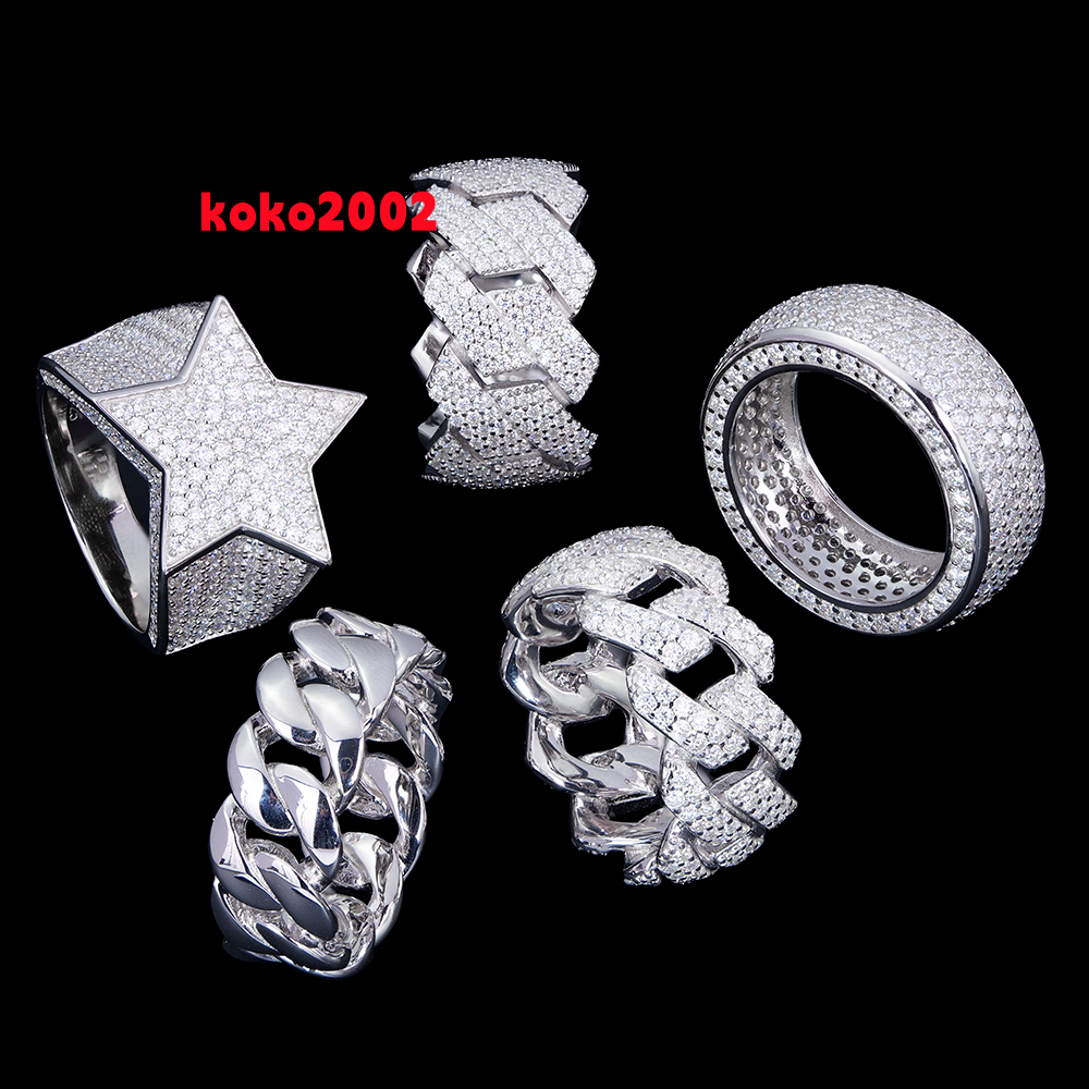 Factory Wholesale Custom Mossanite Mens Hip Hop 925 Sterling Silver Fine Jewelry Eternity Iced Out Diaomnd Moissanite Cuban Ring