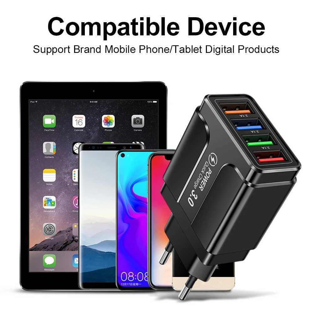 4 Ports Quick Charge 30 Wall Fast Charger Adapter Micro USB Fast Data Sync Charger Cable for Mobile Phone J251114