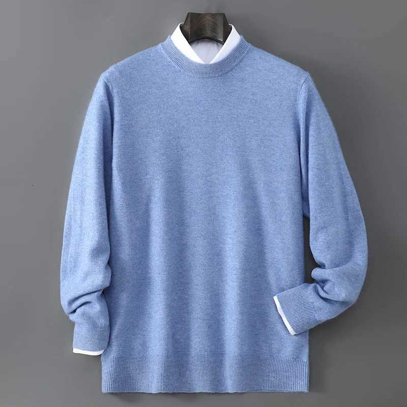 New Autumn And Winter Pure Wool Sweater Mens Round Neck Loose Thick Pullover Sweater Solid Color Cashmere Knitted Base SweatersXJ251022