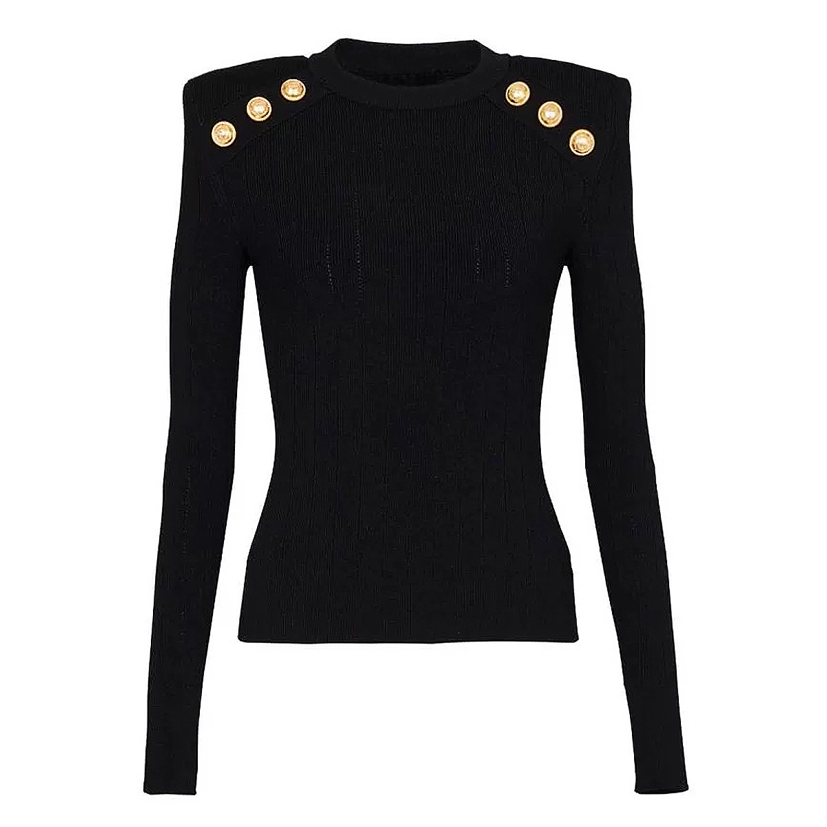 Spring and Autumn High-end Fashion Wool Blended Knitted Bottom Top Slim-fit Elegant Women's Black Crew Neck Pullover Sweater