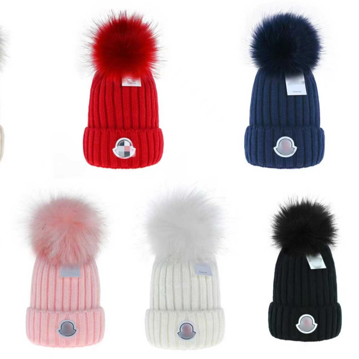 luxury mon knit cap women mens warm fur cap designer kids cute fluffy ball top caps thieck outdoor snow hat