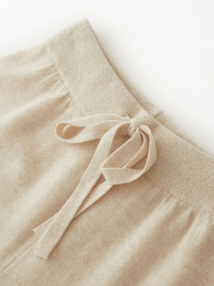 2025 Women100Merino Wool Knitted Wide Leg Pants Autumn Winter Basic Soft Warm Cashmere Knit Trousers Casual Drawstring Style 251022