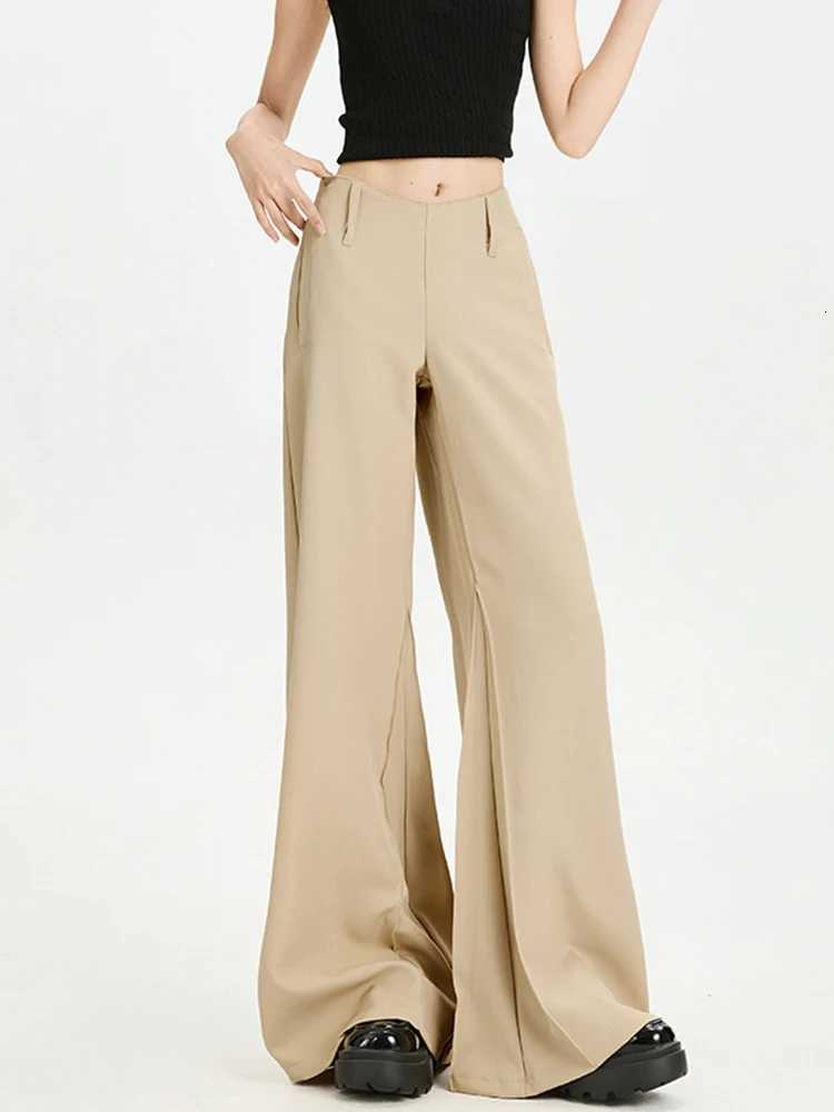 Botvotee 2025 Womens VWaist Low Rise Trousers Flared Wide Leg Dress Pants American Retro Drag Hem Fluid Drape Office PantsT251022