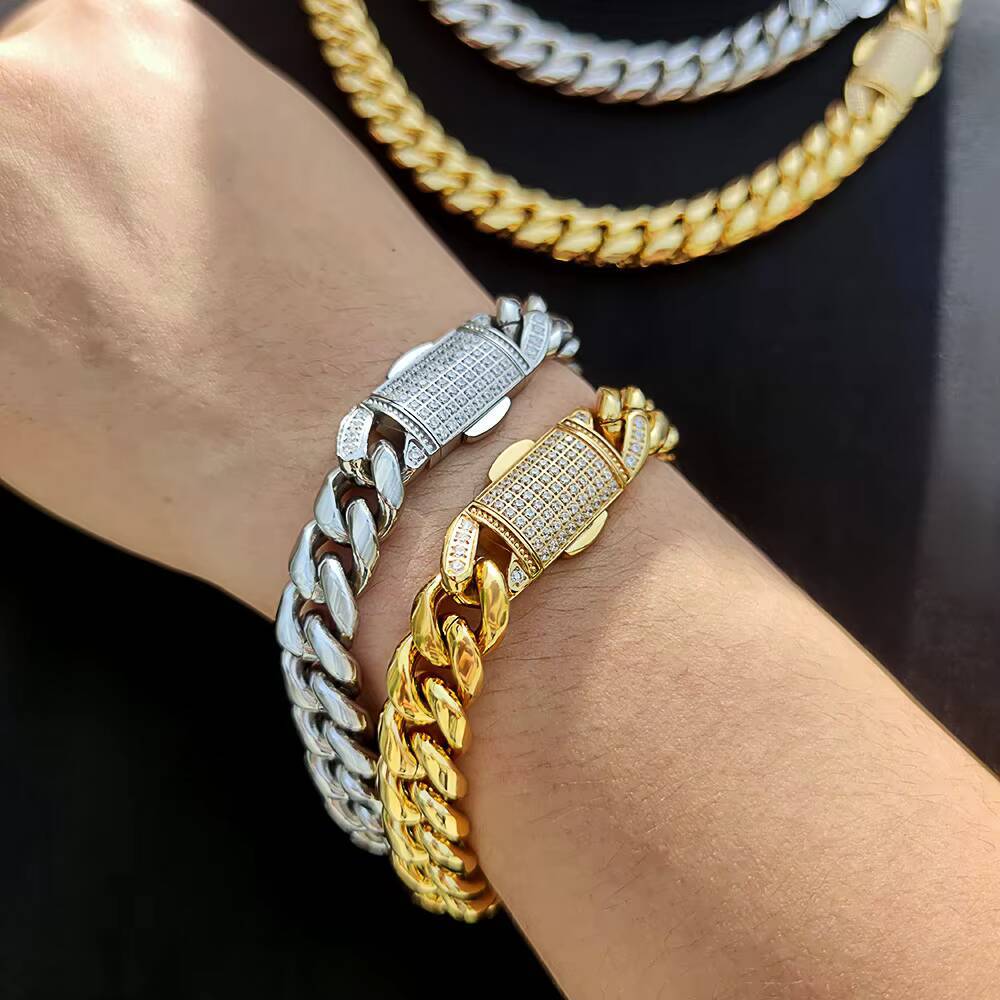 Fine Jewelry Luxury Moissanite Diamond Bracelet for Men Hip Hop Sterling Silver Bracelets Pulsera De Acero Hombre Gold for Gift Party