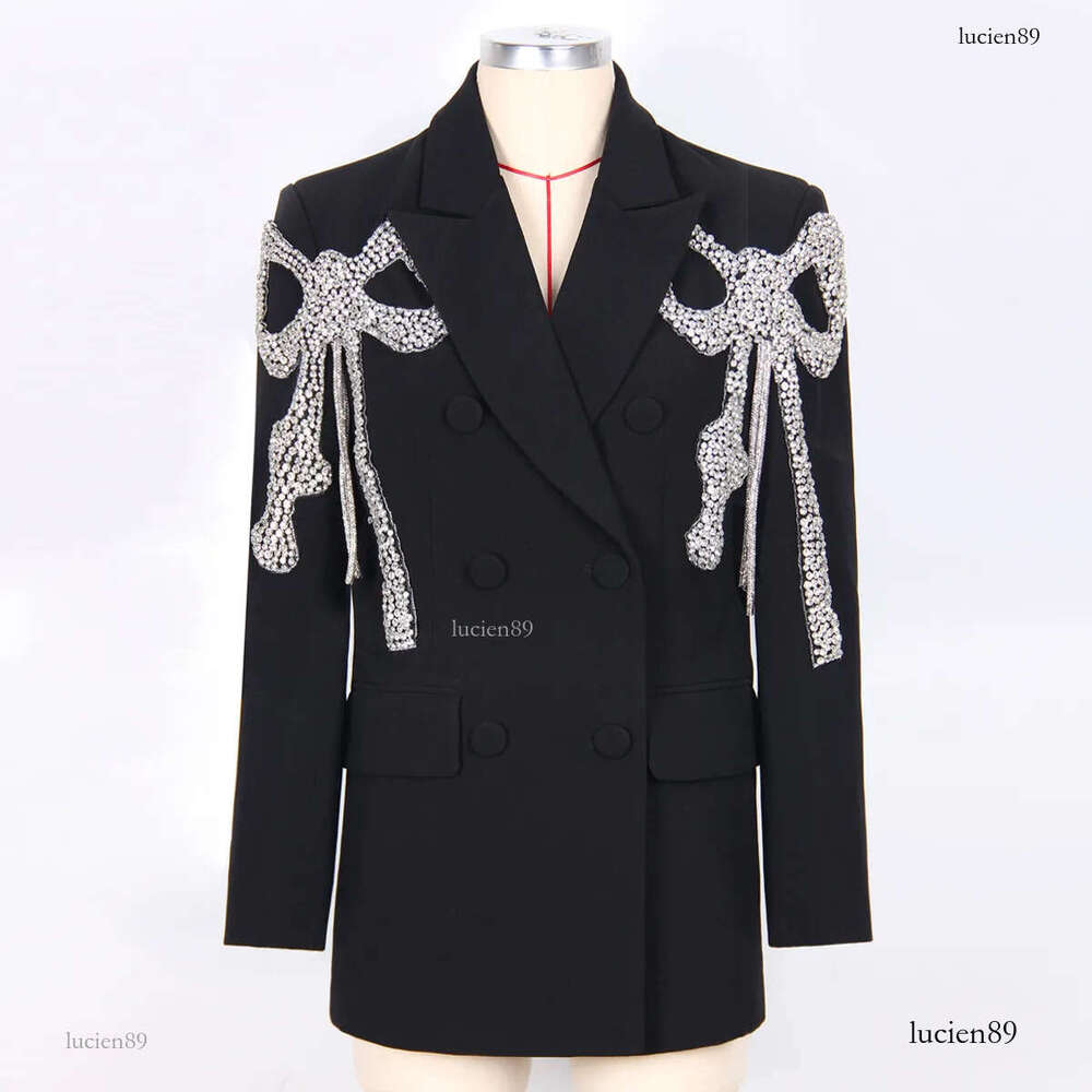 1019 2023 Autumn Milan Runway Coat Jackets Long Sleeve Lapel Neck Black White Beads High Quality Button Fashion Womens Clothes MANSHA