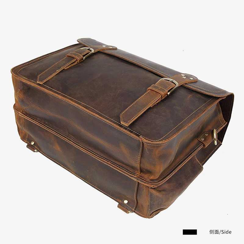 Vintage Crazy Horse Genuine Leather Men Briefcase Large Business Bag Tote Office Bag 156Laptop Case attache Male Shoulder Bag W251022