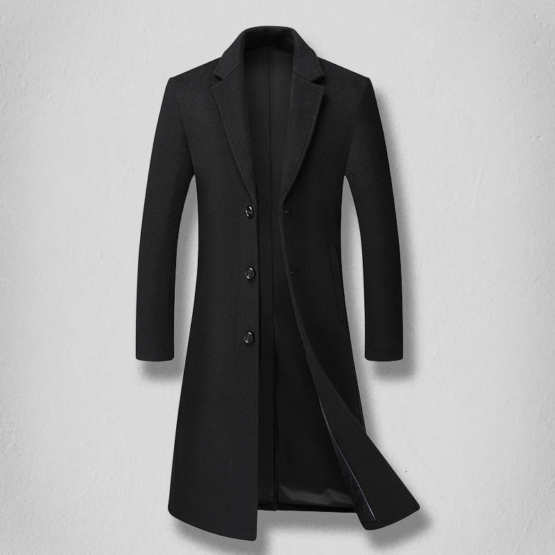Highend mens fashionable and stylish solid color versatile trendy casual long woolen coat 251017