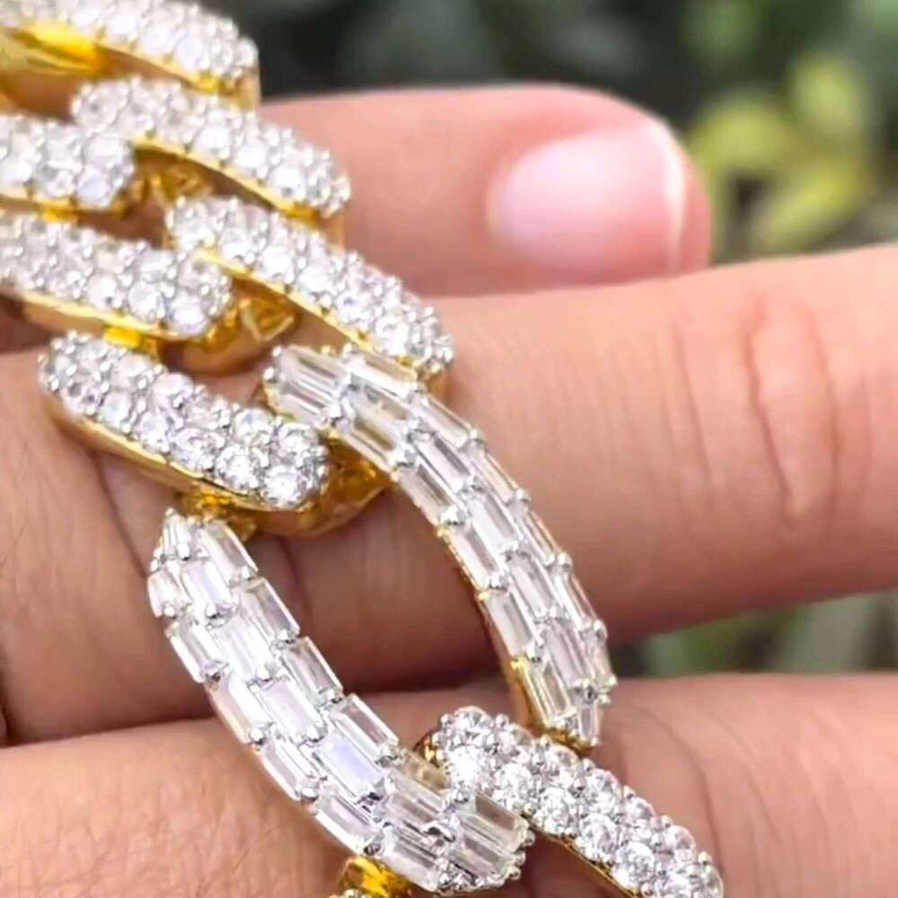 Ready to Ship Sier Ice-Cold Men's Moissanite Bracelet High-Quality 22mm Miami Cuban Chain Available