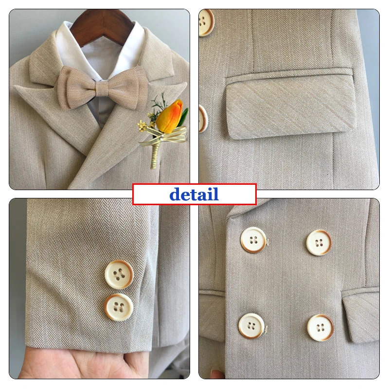 Children Formal Slim Fit Solid Suit Set Boys Wedding Birthday Performance Pography Costume Kids Blazer Pants Bowtie Outfit 251021