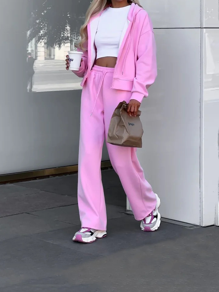 Casual Womens Hoodie Pant Sets Loose Long Sleeve Zipper Lace Up Pants Lady Sets 2025 Autumn Fashion 2 Pieces Set Women 251010