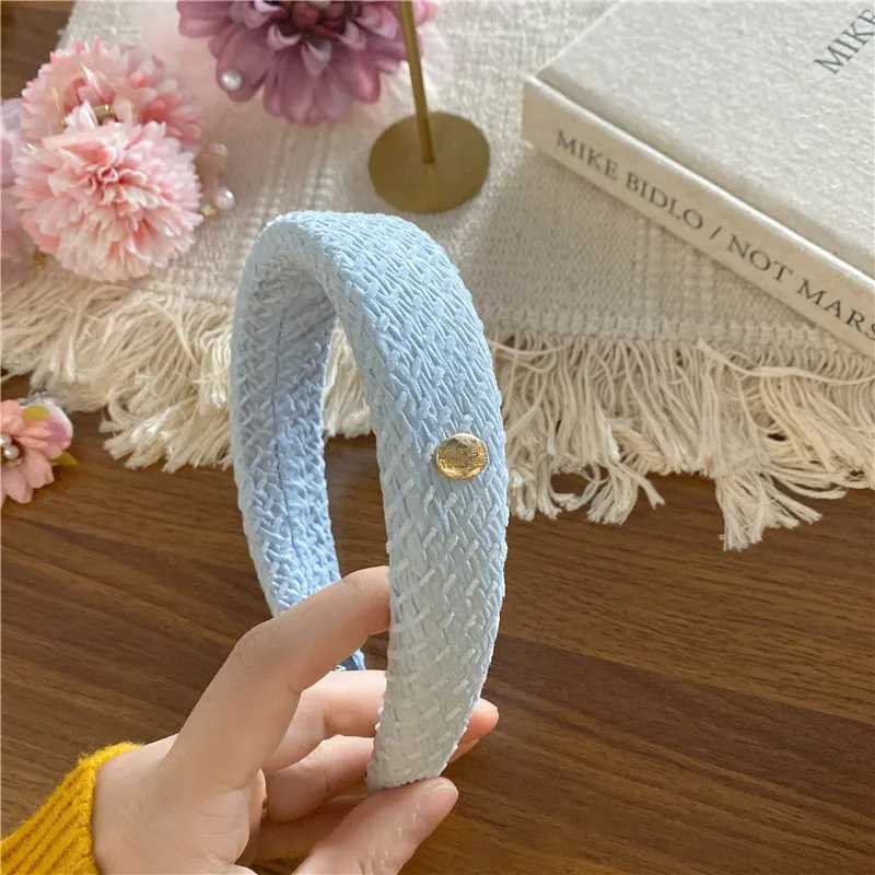 Spring New Sponge Headband for Women Elegant Gold Label Blue Wide Brimmed Hair Band Fashion Girl Face Wash Hair Hoop V251022