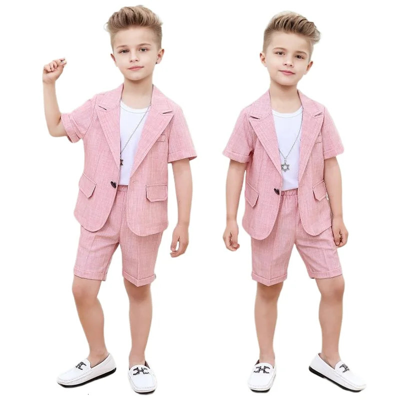 Childrenssummer Short Sleeve 2pcs Suit Set Boys Birthday Party Performance Pography Costume Kids Blazer Shorts Outft 251021