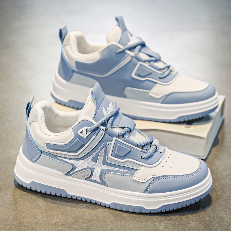 Men's shoes spring high-end sense versatile casual flat shoes youth light sports leather waterproof heightening white shoes2025