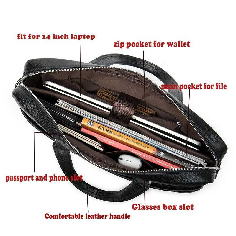 WESTAL Mens Leather Briefcase For Documents Genuine Leather 14 Inch Laptop Bag Shoulder Bags Men Leather Briefcases Totes 9082 W251022