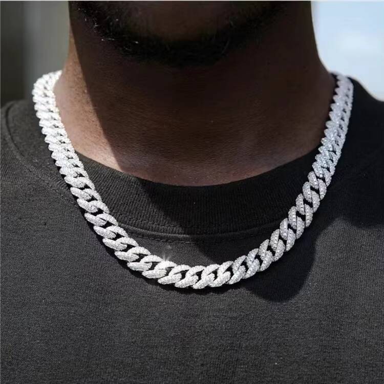 Pass Diamond Tester 925 Silver Cuban Lidynamic Necklace Iced Out 6mm 9mm 13mm Hip Hop VVS Moissanite Cuban Chain for Men