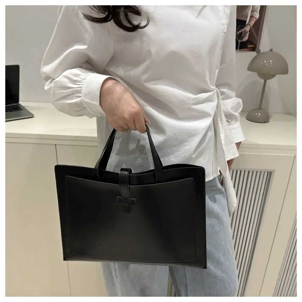 New Solid Color File Tote Bag Office PU Leather Briefcase Casual Business Laptop Handbag Men Women W251022