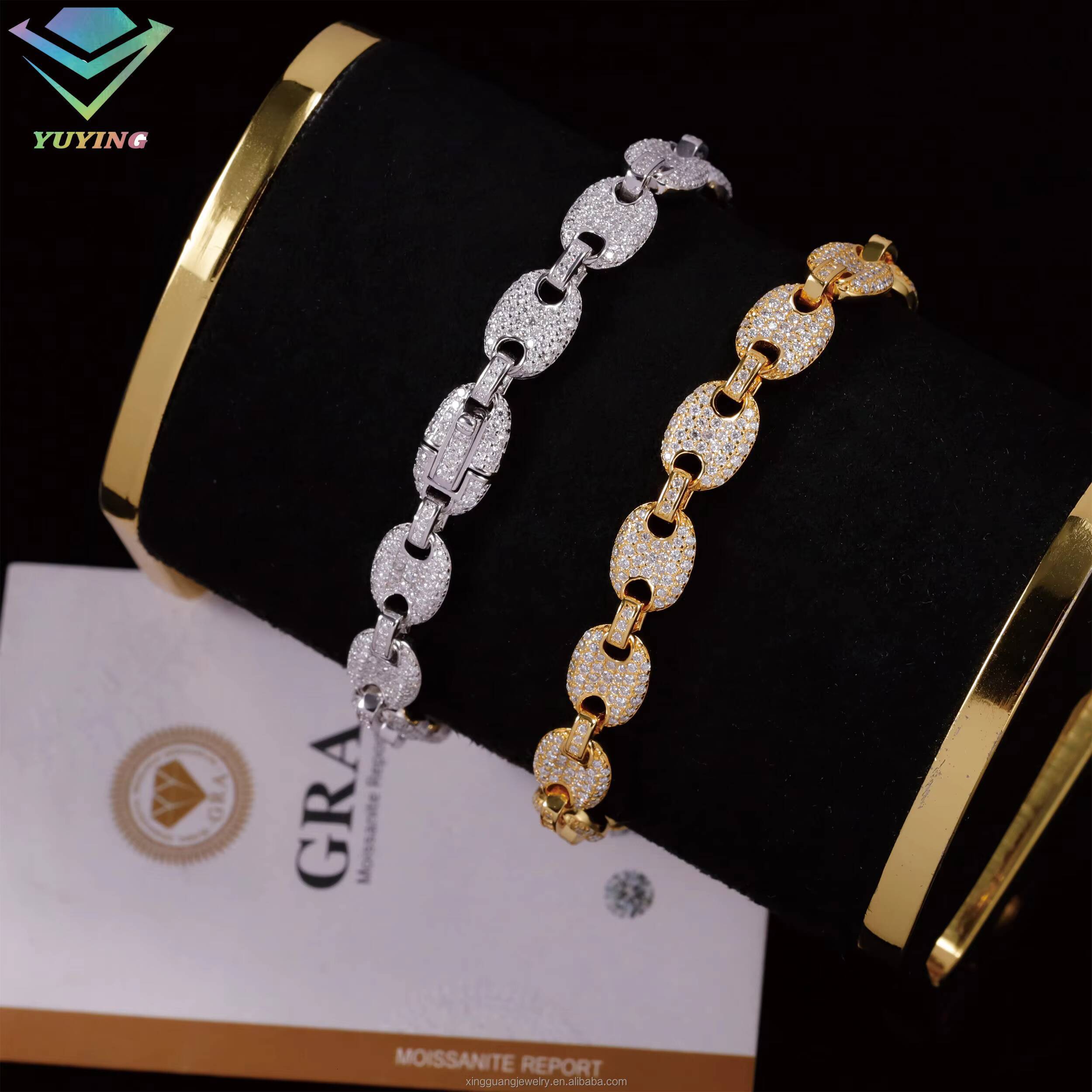 Fashion Pig Nose Style 6MM 8MM Real Gold Plated VVS Moissanite Diamonds 925 Silver Chain Cuban Lidynamic Chain Jewelry