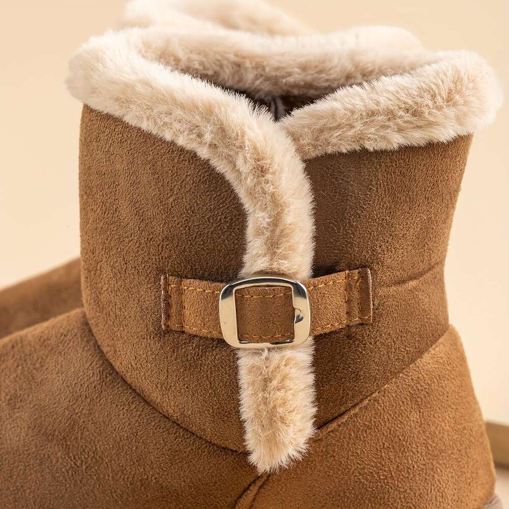 Girls' Winter Snow Boots, Non-Slip Buckle, Warm Faux Suede, EVA Sole, Mid-Calf Height, Solid Color, Pull-On, For Kids Ages 14 And Under