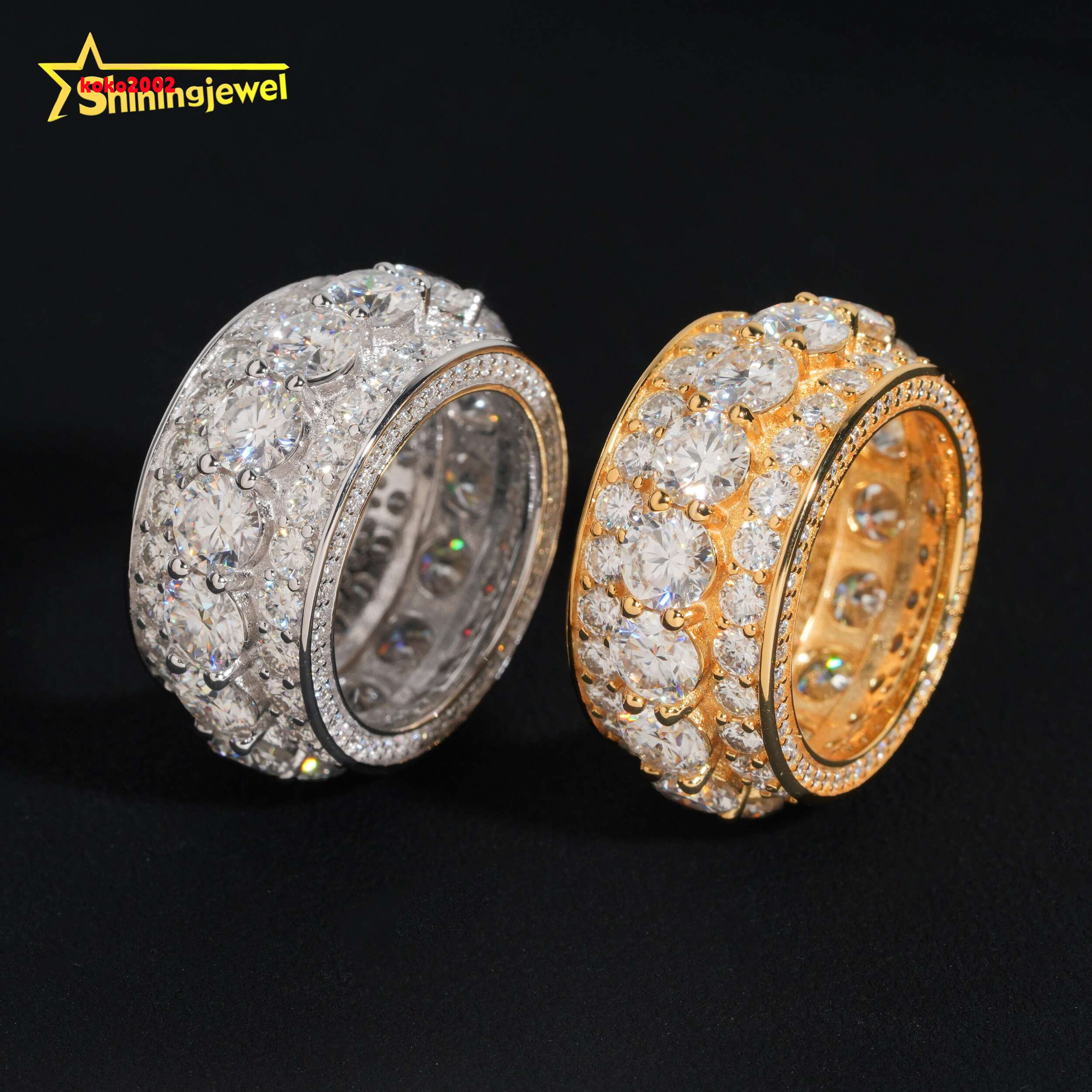 Hip Hop Fashion Jewelry Gold Plated Solid 925 Sterling Silver Diamond Men Rings Iced Out Moissanite Ring