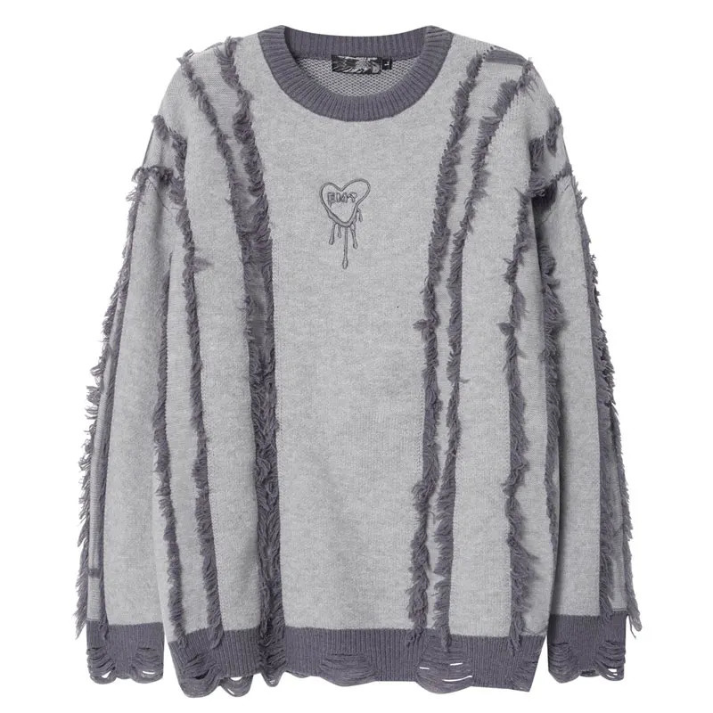 Vintage Sweater Y2K Grunge Streetwear Hip Hop Fringe Knitted Jumper Men Harajuku Casual Punk Gothic Loose Pullover Sweaters 251020