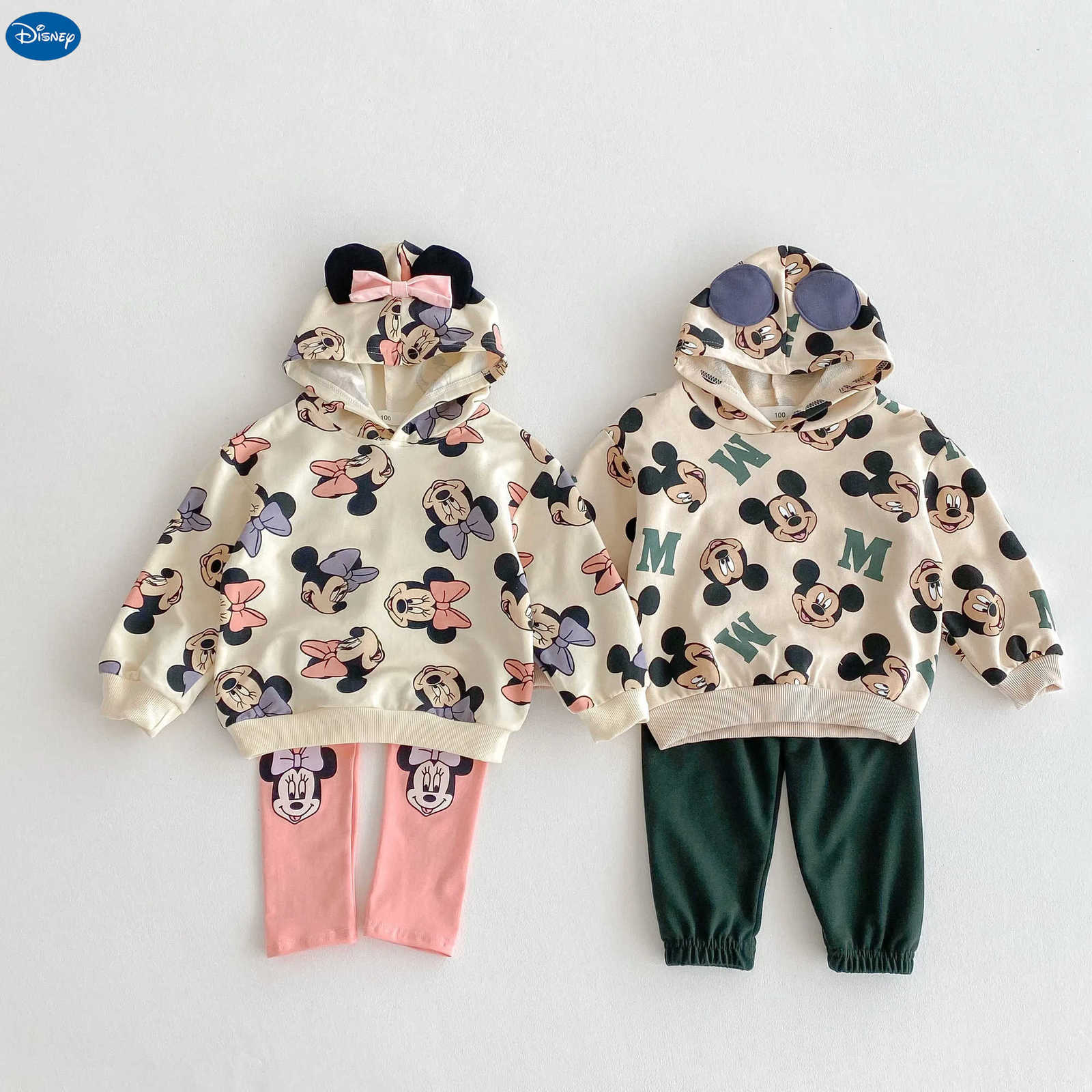 Disney Mickey Minnie Hoodies Set 2024 New Autumn Fashion Tracksuits Loose Casual Hooded Sweatshirt Pants Girl Boy 2 Piece Set Clothes H251022