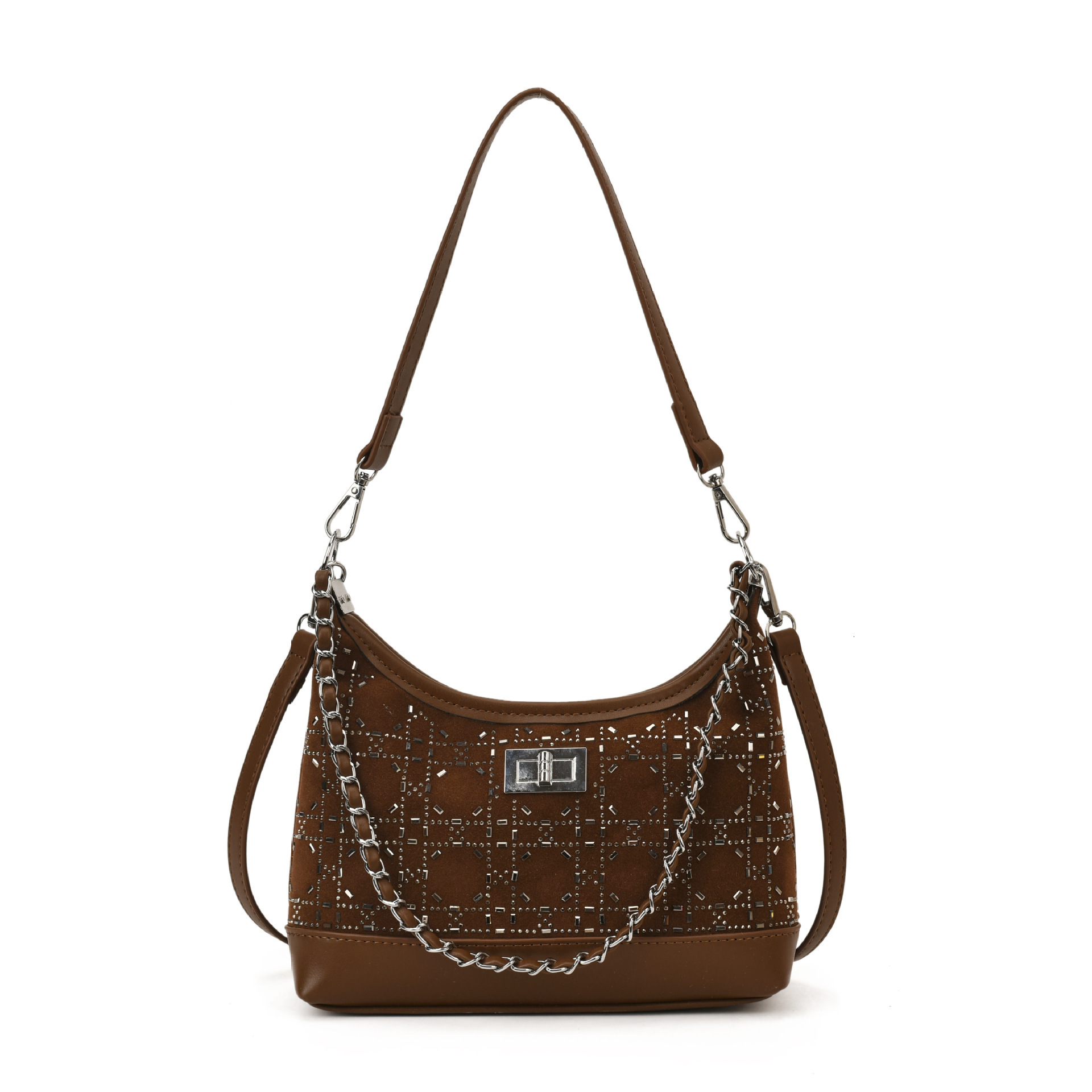 Luxury Brand Designer Bag Deerskin Velvet Inlaid Diamond Chain Bag For Women, High-End Feel, Autumn And Winter New Korean Version, Niche Design, Fashi