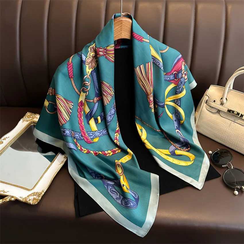 Luxury 2024 9090cm Print Silk Scarf Headband Foulard Ribbon Wraps Hairband Neckerchief Female Shawls Bandanna Square Silk Scarf J251118