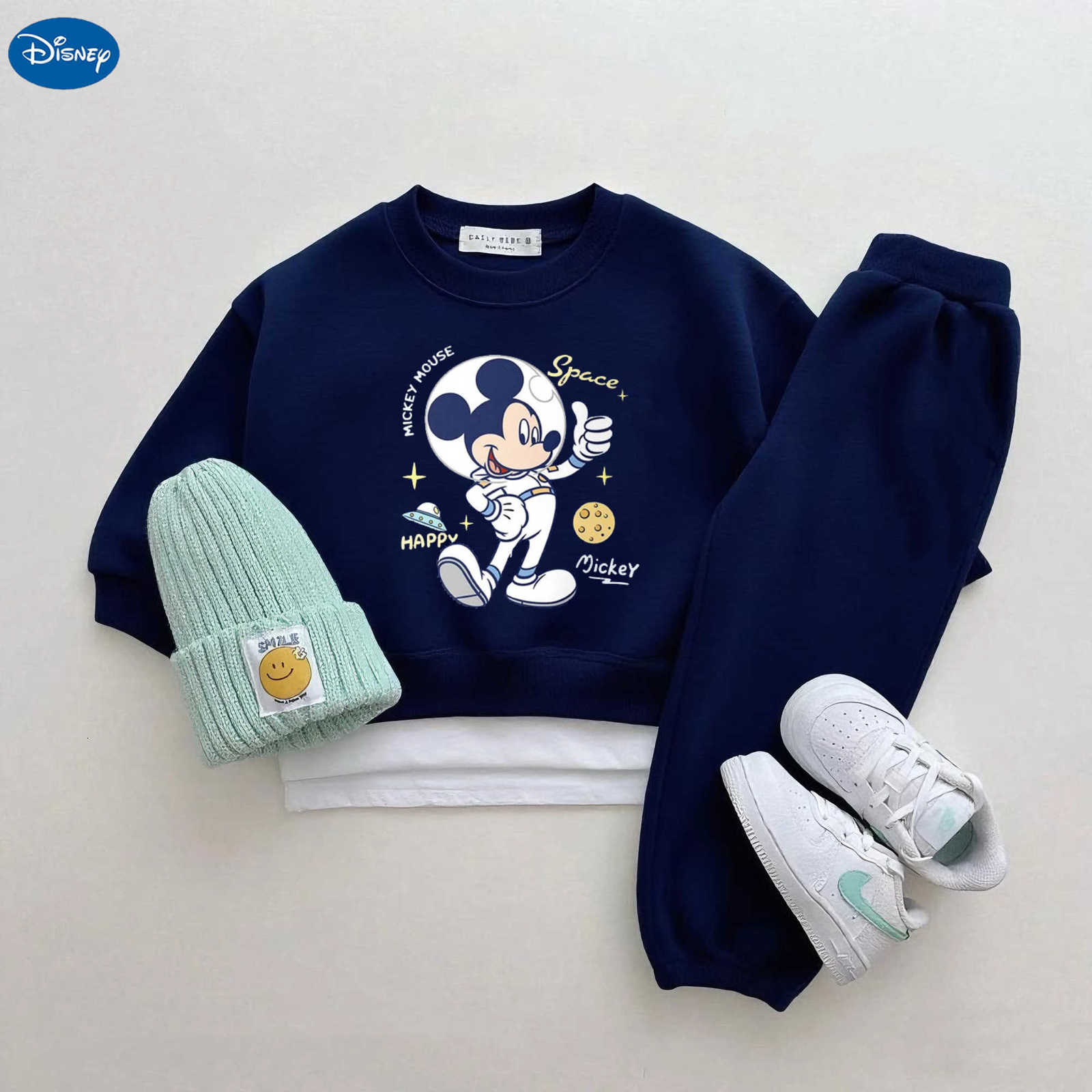 Disney New Design 2Piece Set Kids Cartoon Mickey Sweatshirts Solid Color Trousers Boys And Girls Fashion Tracksuits Lovely Tops Pants H251022