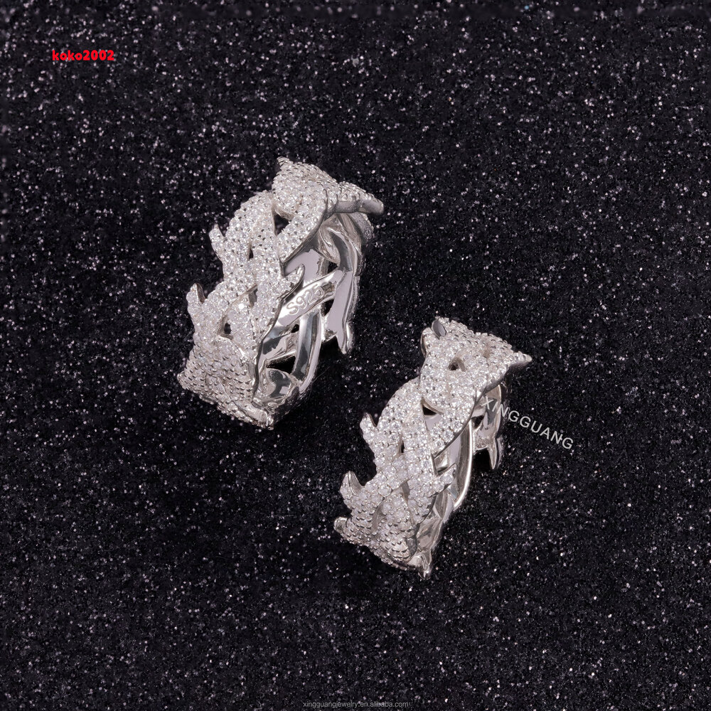 Xingguang Jewelry Wholesale in Stock Moissanite Jewelry 925 Silver Iced Out Diamond Cuban Rings Moissanite Hip Hop Ring