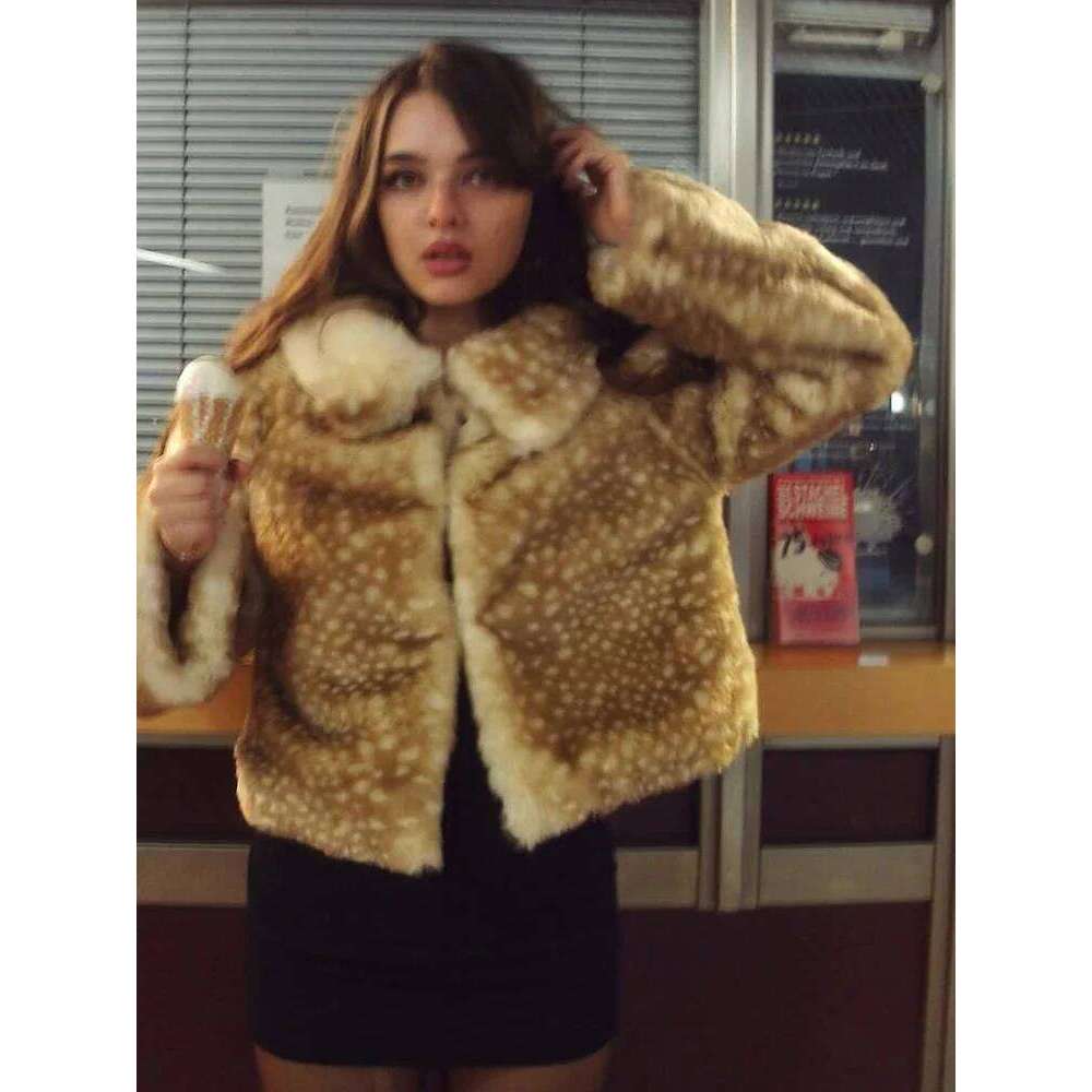 Leopard Printed Faux Fur Short Coat Women Lapel Full Sleeve Single Breasted Loose Mini Coats Lady Winter Daily Street Outerwear