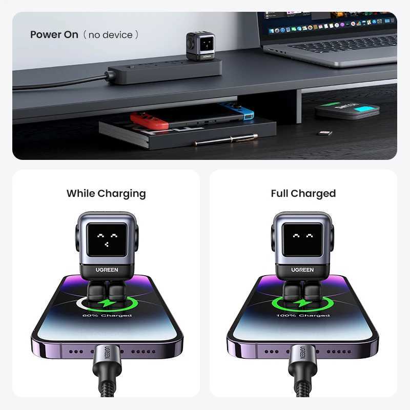 US PlugUGREEN 65W 30W GaN Charger Robot Design PD30 Fast Charger QC40 30 PPS for iPhone 17 16 15 Pro Macbook Laptop Table J251114