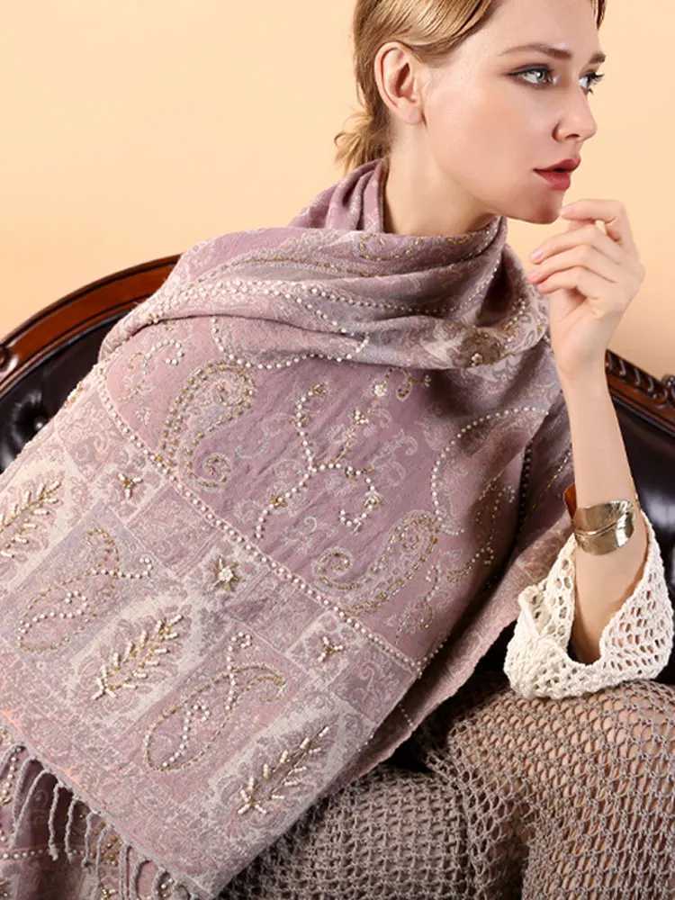 100 Real Wool Scarf ShAWls Autumn and Winter Thick Wool Warm Scarf for Women Beaded Embroidery Allmatch Wool ShAWl J251129
