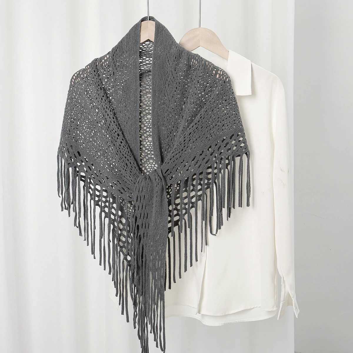 Knit Hollow Out Fake Collar Warm Tassel Shawl Scarf Fashion Pullover Lightweight Solid Knitted Large Scarfs Women Muffler Wrap J251118