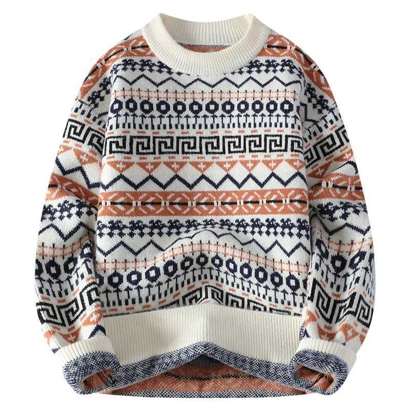 Autumn Winter O Neck Kint Pullovers Men Print Casaul Sweater Loose Knitted Fashion Streetwear Warm Pullover SweatersXJ251022