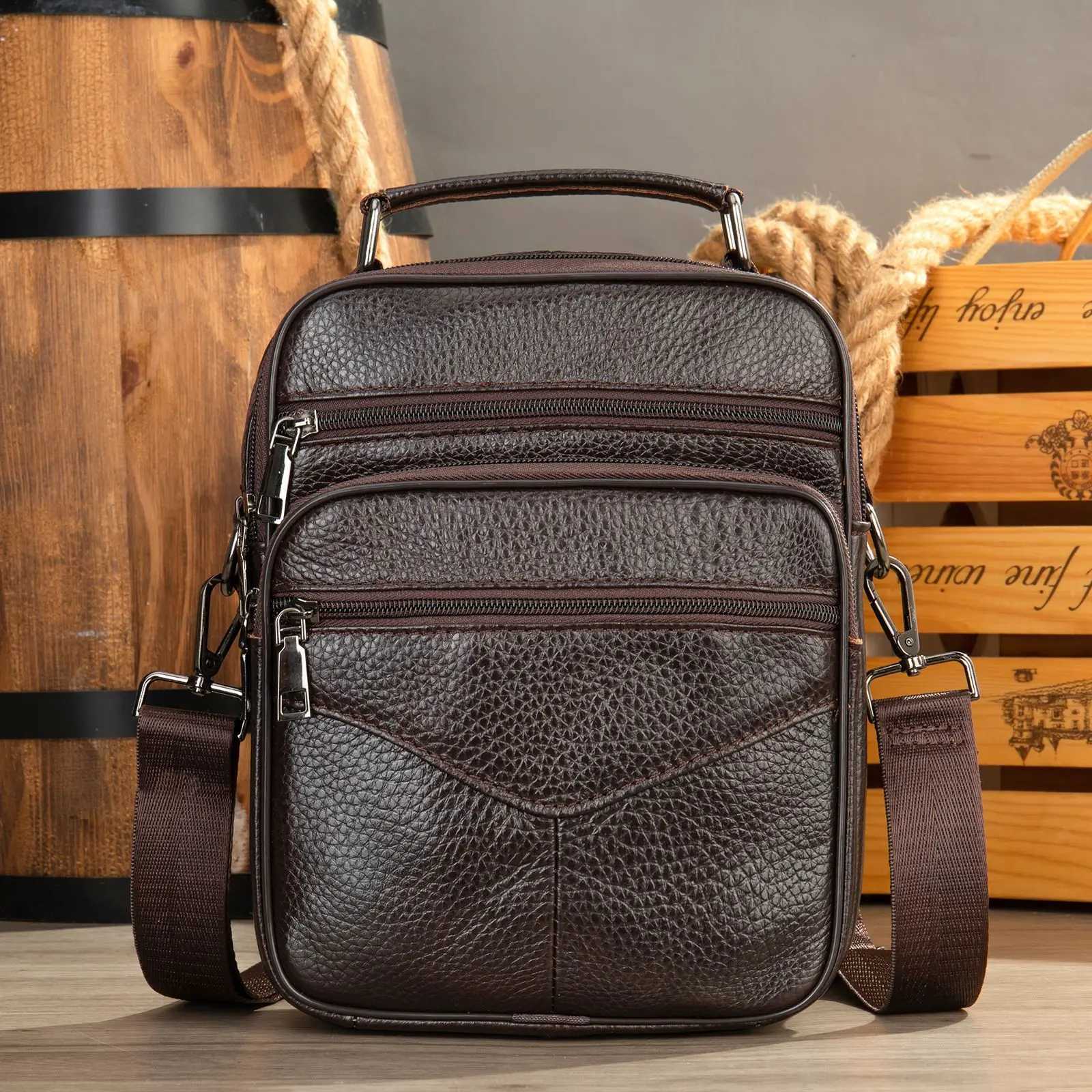 Black Mens Natural Leather Shoulder Bag Small Male Genuine Leather Handbag Easy Travel Crossbody Bag Quality Messenger Bag W251022