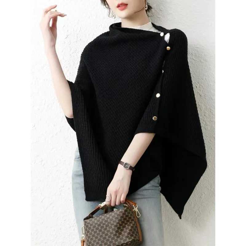25Warm Knitted Plain Color Scarf Thick Single Breasted Wool Hot sale Shawl Wrap Women Cape Open Side Woven Cardigan Poncho Stole J251129