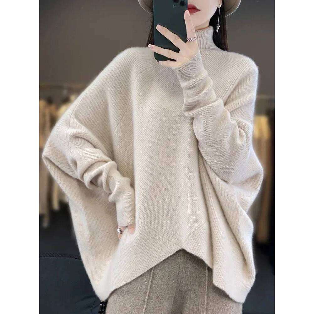 Women's Skin-Friendly Turtleneck Wool Sweater Loose Thick Bat Irregular Monochromatic Autumn Winter Fashion Female Top 251022