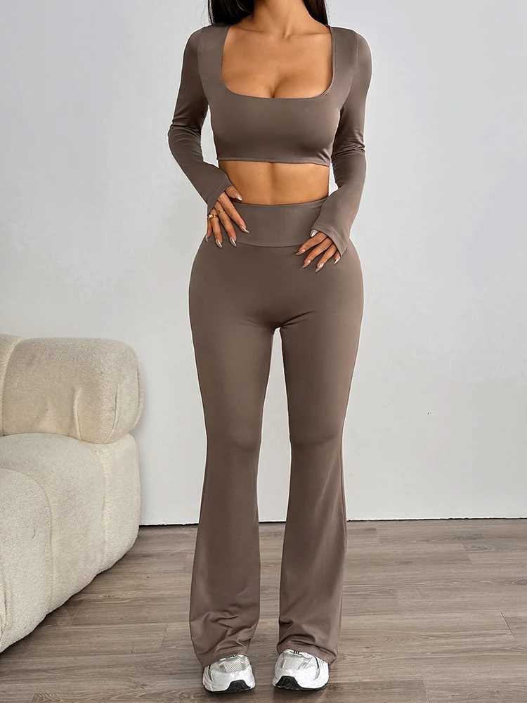 Women Tshirt Trousers 2 Piece Spring New Streetwear Fashion Casual Slim Sport Clothing Solid Sexy Low Chest Top Pants Lady SuitT251022