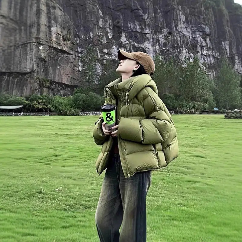 Green Short Down Jacket Hooded Female Fashion GoodLooking Puffer Jacket Thicken Puffer Coat Tops Keep Warm Winter Coat 251020