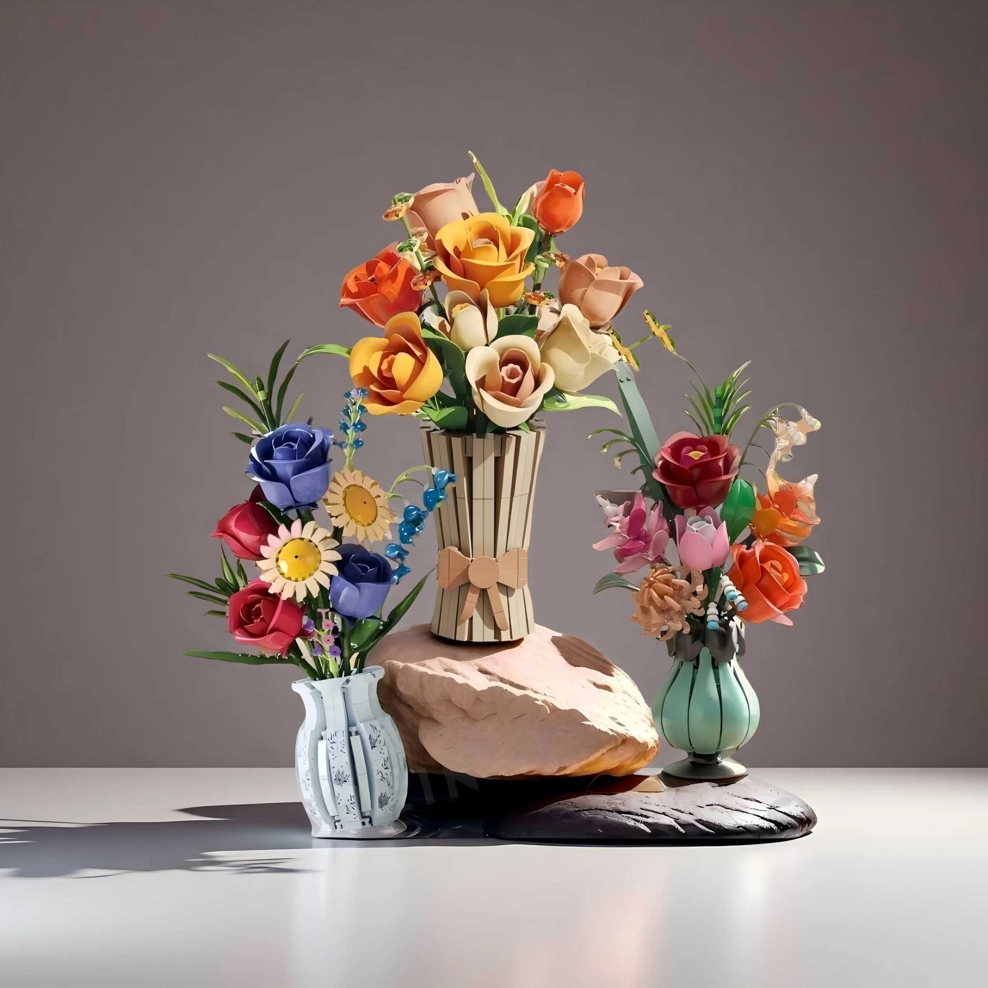 Flower building blocks bouquets vases creative home decorations childrens educational toys festival gifts J251022