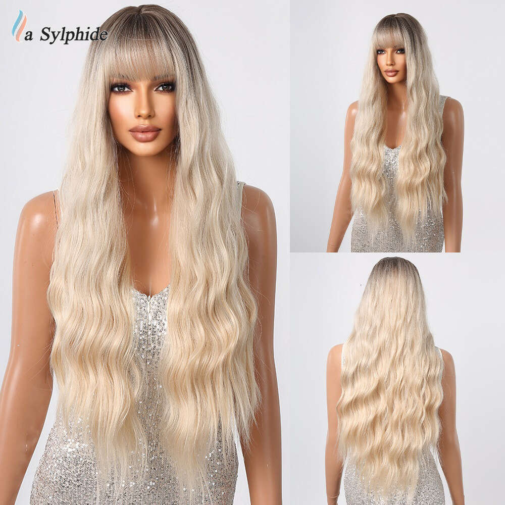 Yiwu Big Wave Bangs Long Curly Hair Platinum Gradient Realistic Atmosphere Synthetic Wig For Women