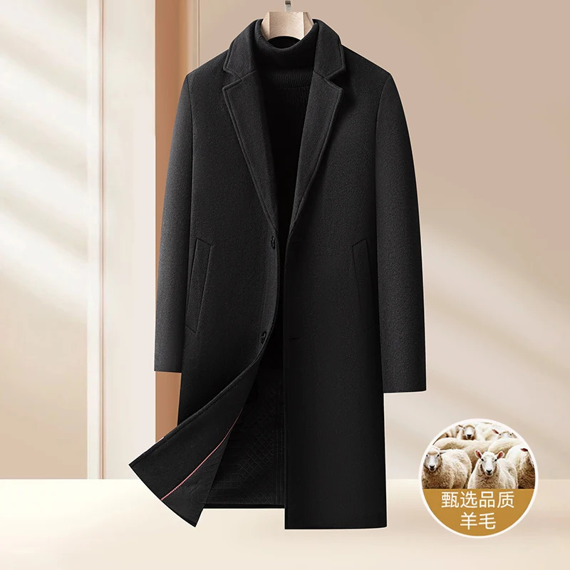 Highquality mens fashionable British style stylish and versatile solid color casual thickened long woolen coat 251015