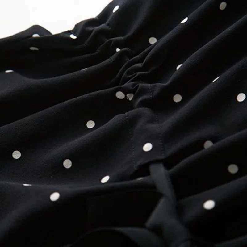 Two Piece Set Polka Dot ONeck Lace Up Short Sleeve Blouses Shirt Elastic High Waist Wide Leg AnkleLength Pants Sets For WomenT251022