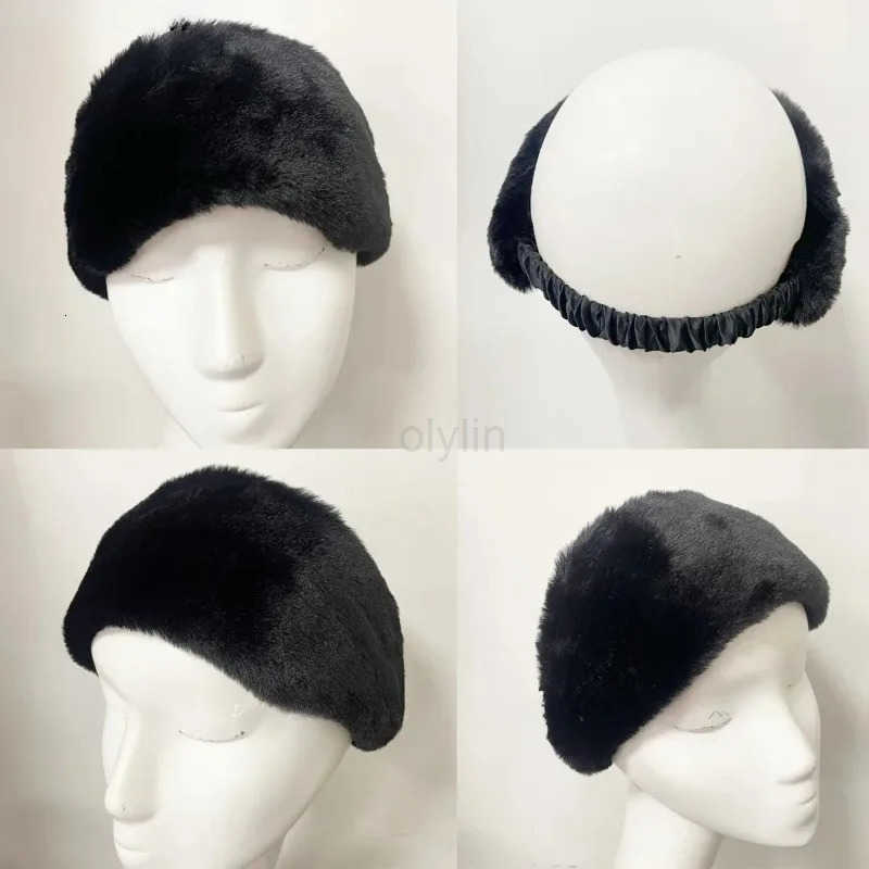 Winter Wide Headband Rabbit Fur Hairband Elastic Windproof Warm Ear Protection Women Hair Accessory for Cold Weather Styling M251022