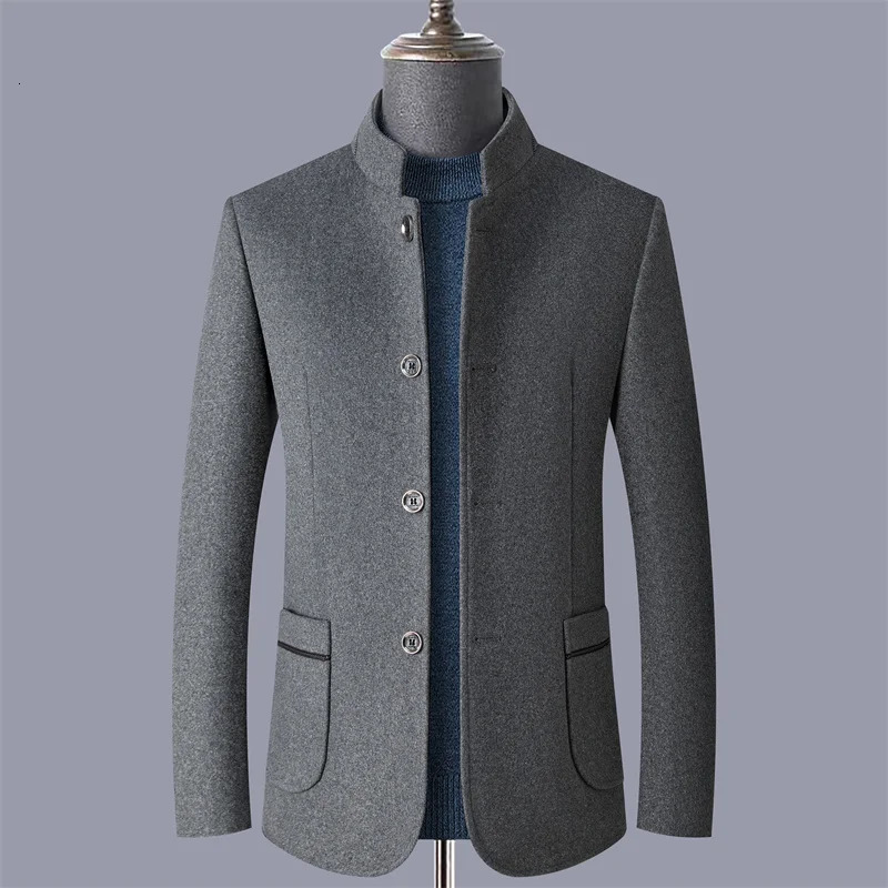 Autumn and winter woolen coats mens young middleaged jackets standup collar overcoats 251017