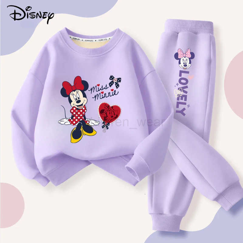 Disney Minnie Printing Baby Girls Clothes Set Autumn Children Sweatshirt Top and Pants Bottom 2 Piece Suit Casual Tracksuit H251022
