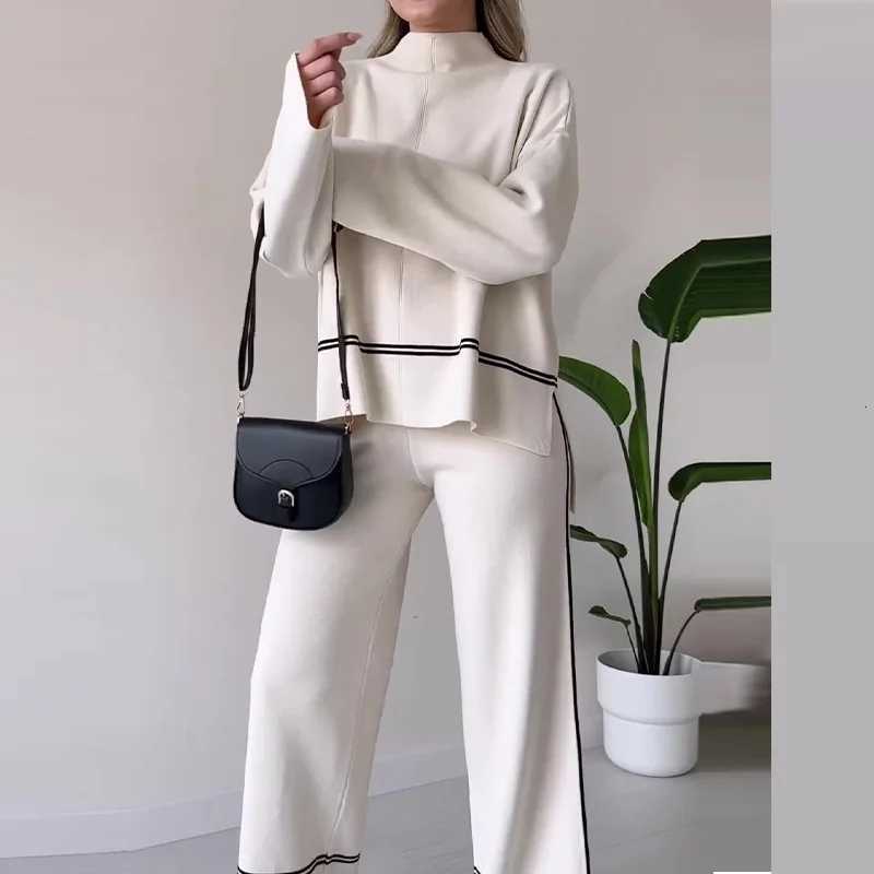 2 Piece Set Women Autumn 2025 Clothing Fashion Long Sleeve Casual Top Loose High Waist Flared Pants Set Casual Streetwear SetsT251022