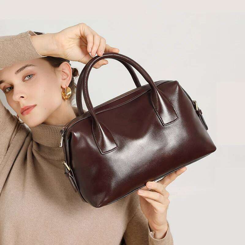 Burminsa Cowhide Genuine Leather Pillow Tote Handbags For Women 2025 Designer Bowling Work Ladies Shoulder Crossbody Bags